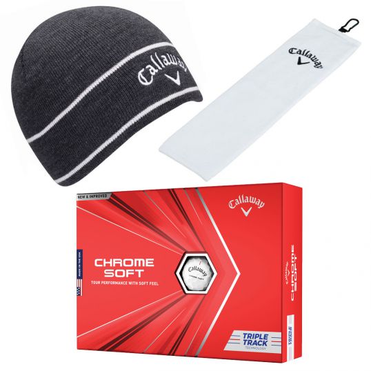 Charcoal Tour Authentic Beanie, TriFold Towel White and Chrome Soft Tripe Track Balls