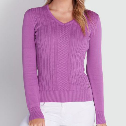 Gillian Slim Fit V Neck Cable Sweater