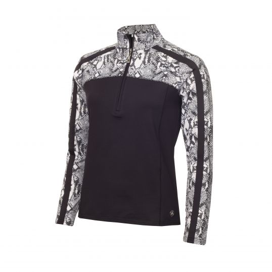 Grace Zip Neck Top With Printed Panels