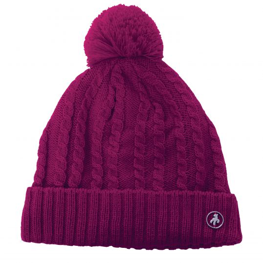 Greg Fleece Lined Cable Beanie Hat with Pom Pom Berry