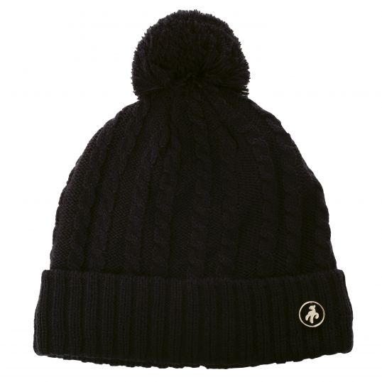 Greg Fleece Lined Cable Beanie Hat with Pom Pom Black