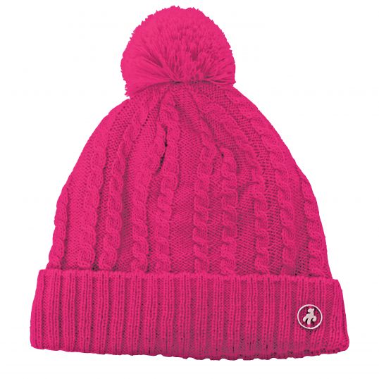 Greg Fleece Lined Cable Beanie Hat with Pom Pom Cerise