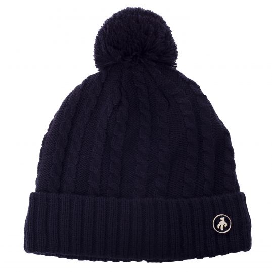 Greg Fleece Lined Cable Beanie Hat with Pom Pom Navy