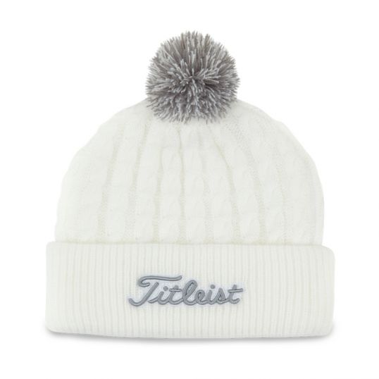 Cable Knit Pom Beanie Mens One Size White/Grey