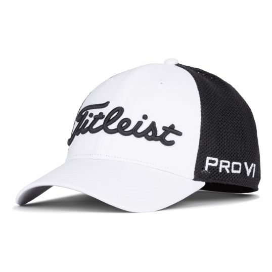 Tour Performance Mesh Golf Hat Mens Adjustable White/Black
