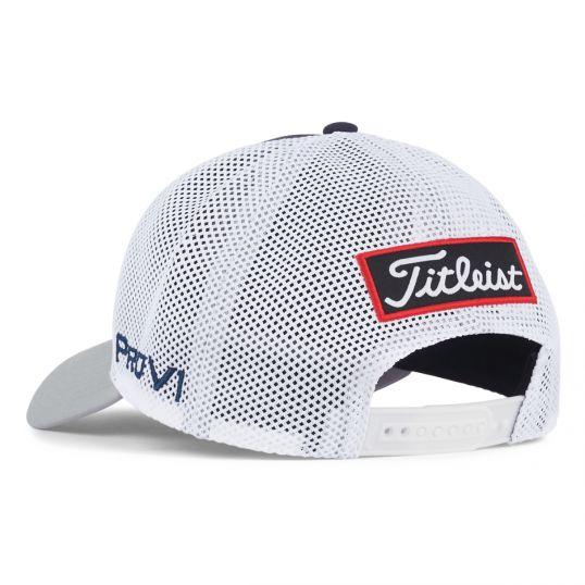 Tour Performance Mesh Golf Hat Mens Adjustable White/Navy/Grey
