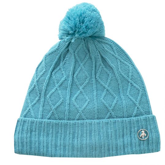 Imogen Fleece Lined Cable Hat with Pom Pom Scuba Blue