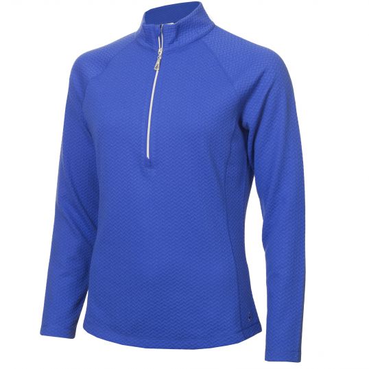 Molly Textured Zip Neck Top Cornflower