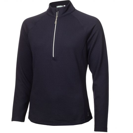 Molly Textured Zip Neck Top Navy