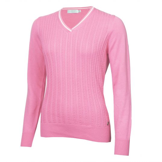 Madison Cable V Neck Sweater Candy Ladies 10 Candy