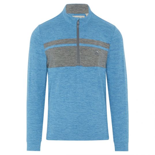 Color Block 1/4 Zip Long Sleeve Sweater Mediterranean Blue