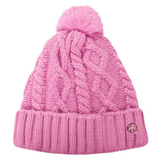 Krista Fleece Lined Cable Hat with Pompom Bubblegum