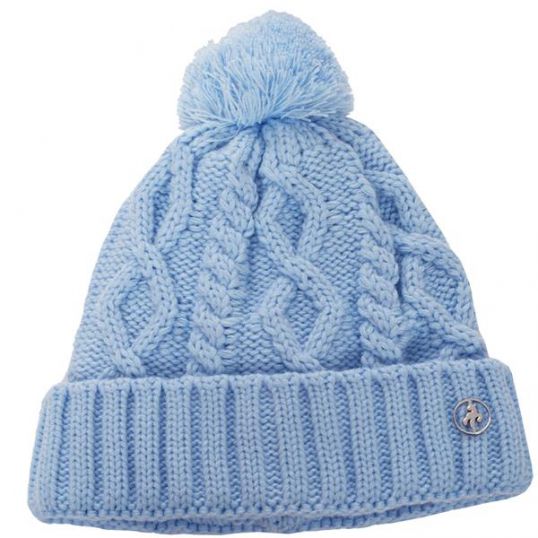 Krista Fleece Lined Cable Hat with Pompom Ice Blue