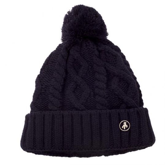 Krista Fleece Lined Cable Hat with Pompom Navy