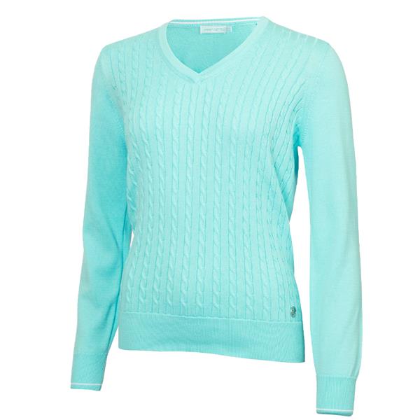 Nellie Cable V Neck Sweater Aqua