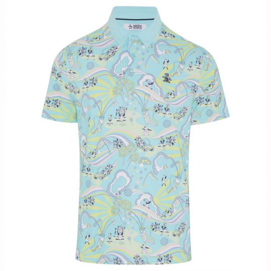 60's Heritage Print Polo Tanager Turquoise