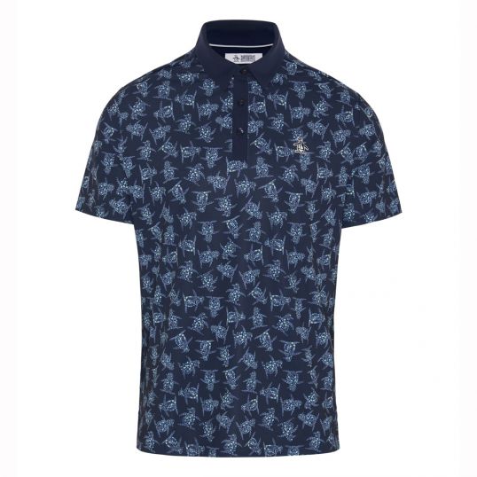 All Over 60s Floral Pete Print Polo Black Iris