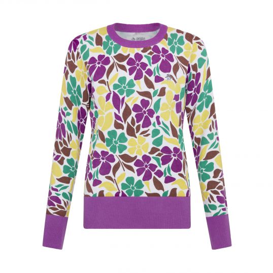 Printed Floral Ladies Sweater Purple Cactus Flower