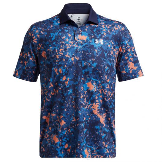 T2G Printed Polo Flare Orange/Tech Blue Mens Medium Flare Orange/Tech Blue
