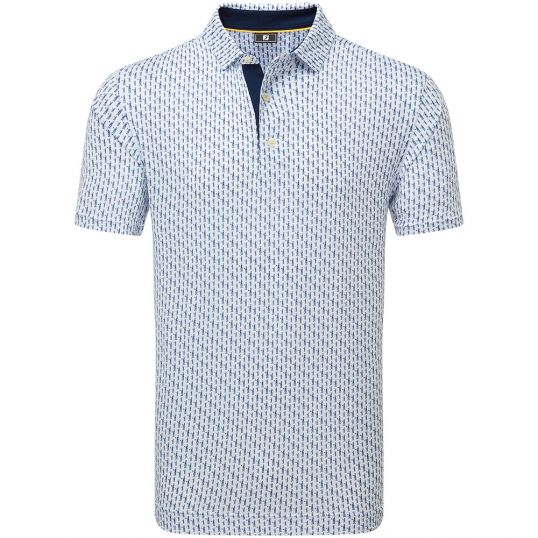 Figure Print Lisle Polo White/Navy