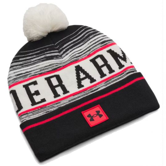 Halftime Pom Beanie Stone/Racer Red