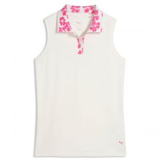 Modalon Floral Rib Ladies Sleeveless Polo Warm White