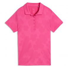 Floral Lace Jacquard Ladies Polo Pink