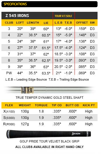 Custom fit details for Z 545 Irons Steel Shafts Right Regular NS Pro Modus Tour 3 (Ex display)