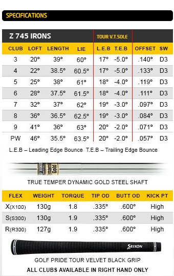 Custom fit details for Z 745 Irons Steel Shafts Right Stiff Modus 120 4-PW (Ex display)