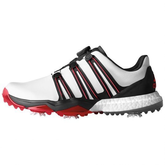 Adidas PowerBand BOA Golf Shoes - White/Black/Red