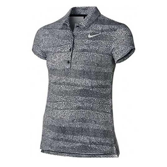 Girls Printed Polo Shirt Black/White/Metallic Silver